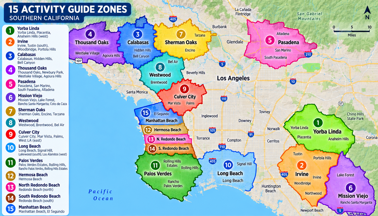 Map of the 15 Activity Guide zones across Southern California